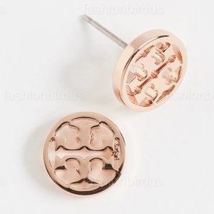 Tory Burch Classic Circle Logo Stud Earrings in Rose Pink (NWT)